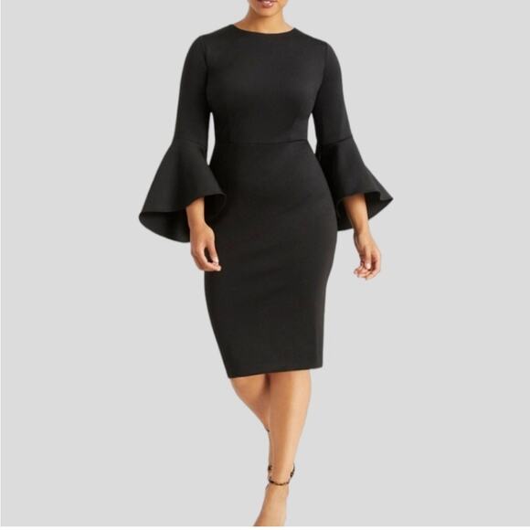 Eloquii black bell sleeve scuba crepe midi dress size 14 NWT - Picture 1 of 16